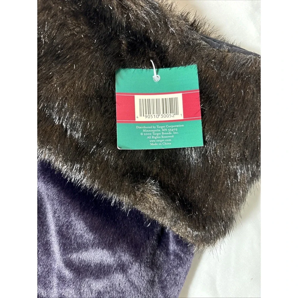 NEW DARK EGGPLANT PURPLE CHRISTMAS STOCKING BROWN FAUX FUR CUFF 18